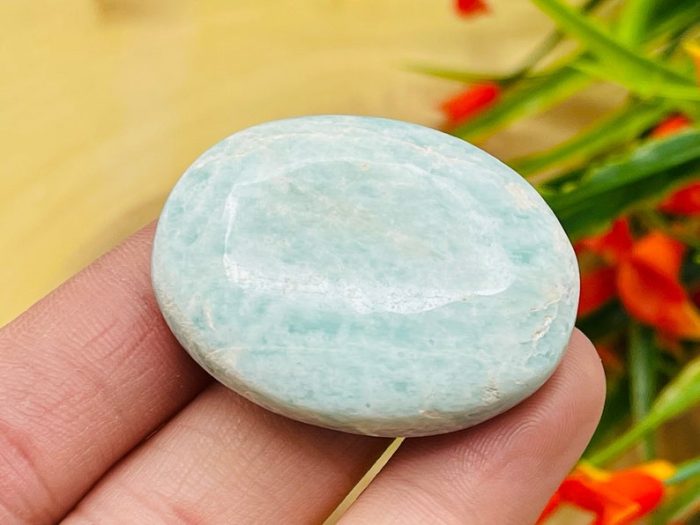 Amazonite Smooth Stone | Crystal Healing Smooth Stone | Amazonite Pocket Stone | Spa Massage Tool | Stress Reliever | Heart & Throat Chakra