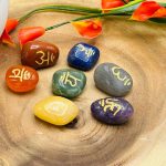 7 Chakra Sanskrit Tumbled Stone Set with Chakra Symbols | Polished Stones | Chakra Healing Crystals | Chakra Protection Healing Set