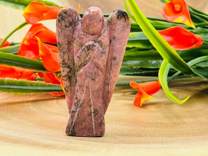 Rhodonite Crystal Angel | Crystal Figurine | Standing Statuette | Handmade | Angelic Reiki | Metaphysical l Healing Crystal