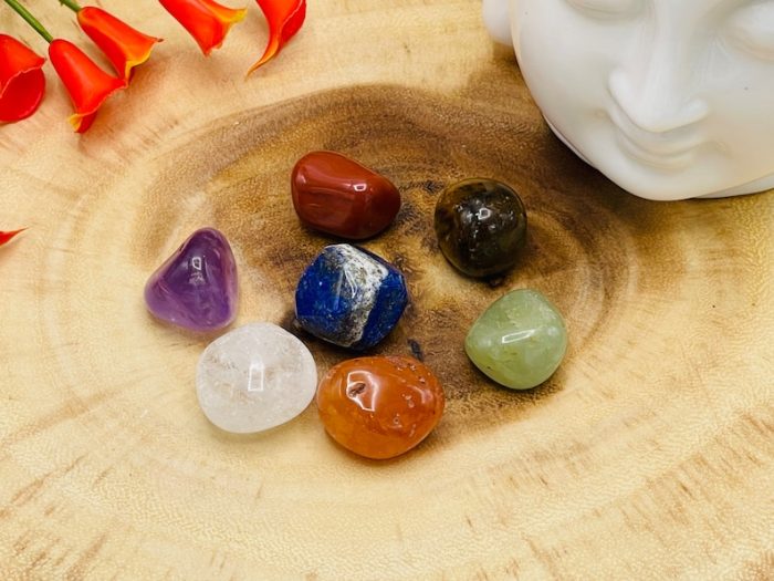 7 Chakra Tumbled Stones Set with Velvet Pouch | Selenite Charger | Tumbled Crystals | Chakra Healing Crystals | Healing | Reiki