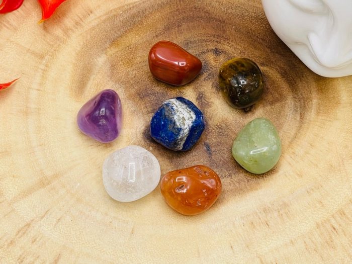 Selenite Charging Bowl With 7 Chakra Tumbled Stones | Selenite Bowl | Crystal Cleansing Bowl | Tumbled Crystals | Reiki | 10 cm