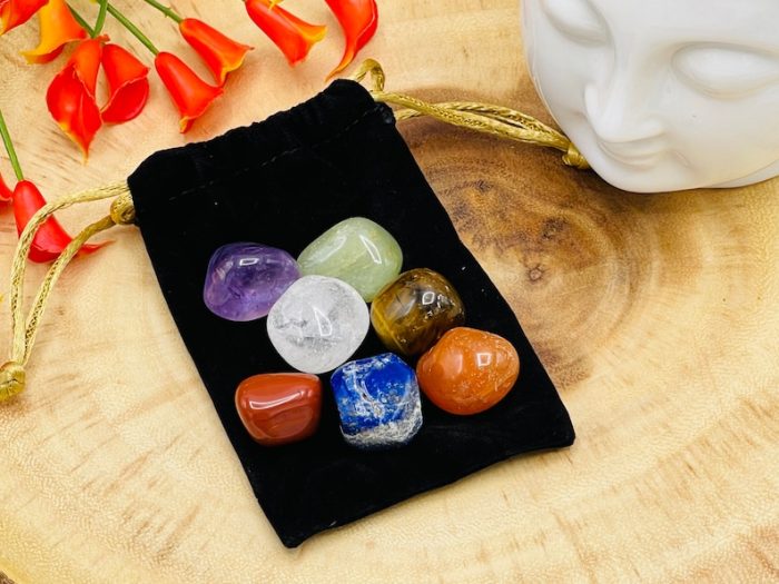 7 Chakra Tumbled Stones Set With Velvet Pouch | Polished Stones | Chakra Healing Crystals | Chakra Protection Healing Set