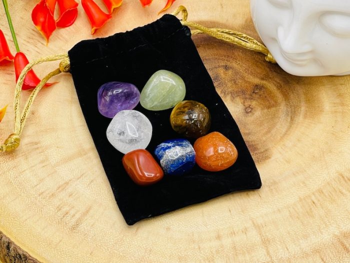 7 Chakra Tumbled Stones Set With Velvet Pouch | Polished Stones | Chakra Healing Crystals | Chakra Protection Healing Set