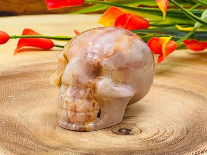 Pink Banded Onyx Skull | Pink Onyx Skull | Realistic Detail | Handmade Crystal | Healing Fine Art Sculpture | Metaphysical Skull