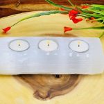 Selenite Crystal Candle Holder | Raw Selenite Tea Light | Home Decor | Soothing and Calming Effects | 3 Votive Candle |  7.5 inch Length