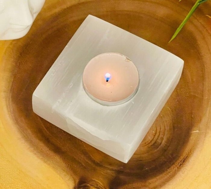 Selenite Tealight Candle Holder | Square Shape Candle Holder | Authentic and Hand Carved | Home Decor | Soothing & Calming Effects | 3 Inch