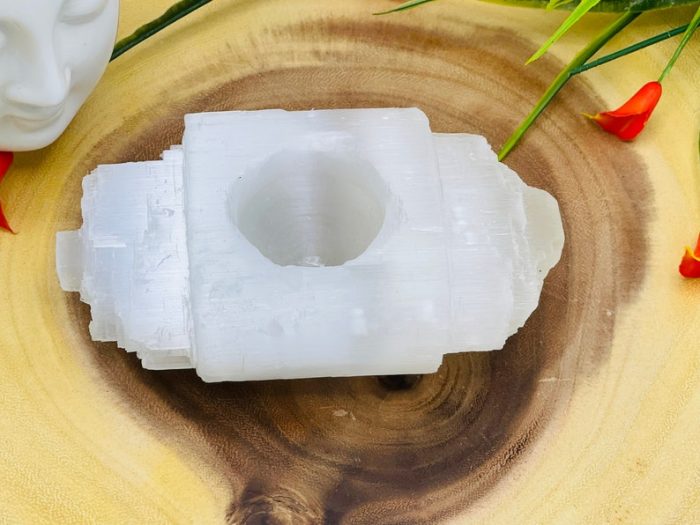 Selenite Tealight Crystal Candle Holder | Authentic and Handmade | Selenite Home Decor | Soothing & Calming Effects | Holiday Gift | 6 Inch