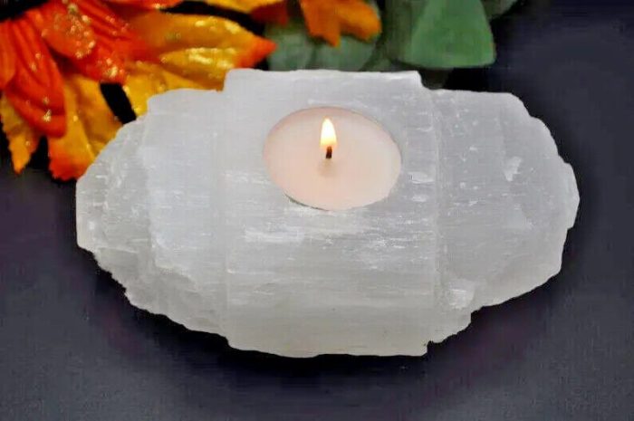 Selenite Tealight Crystal Candle Holder | Authentic and Handmade | Selenite Home Decor | Soothing & Calming Effects | Holiday Gift | 6 Inch