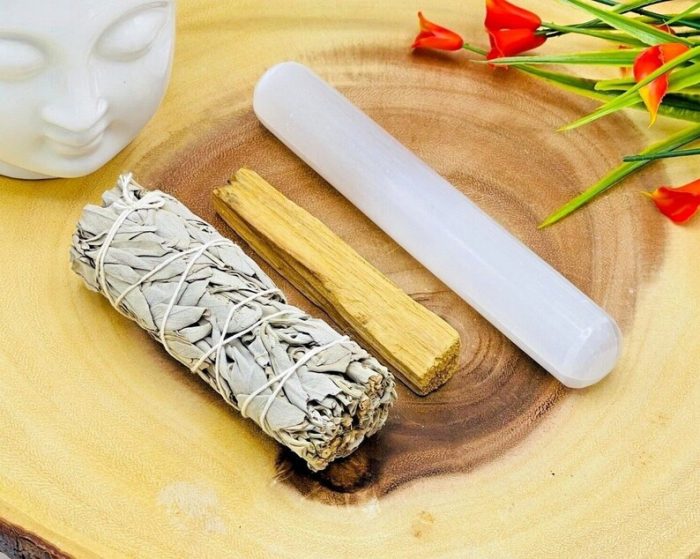 Smudge kit | Set of One Sage, Palo Santo and Selenite Healing Wand | Healing Smudge Kit | Cleanse Your Home and Aura | Cleansing Kit