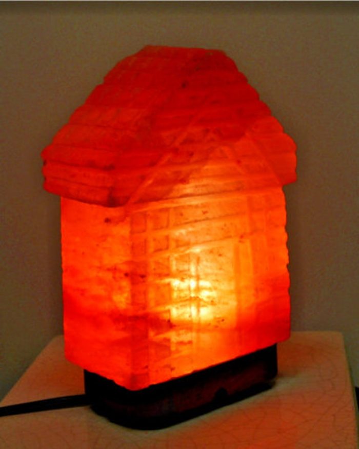 Natural Himalayan Pink Salt House Shape Lamp, Authentic, Dimmer Switch, Wood Base, Night Light, Home Decor, 8" Height