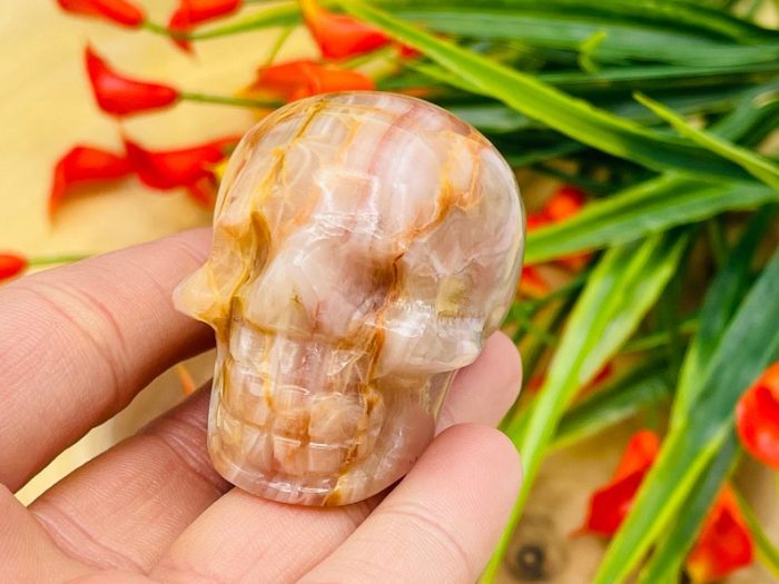 Pink Banded Onyx Skull | Pink Onyx Skull | Realistic Detail | Handmade Crystal | Healing Fine Art Sculpture | Metaphysical Skull