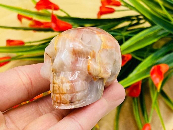 Pink Banded Onyx Skull | Pink Onyx Skull | Realistic Detail | Handmade Crystal | Healing Fine Art Sculpture | Metaphysical Skull