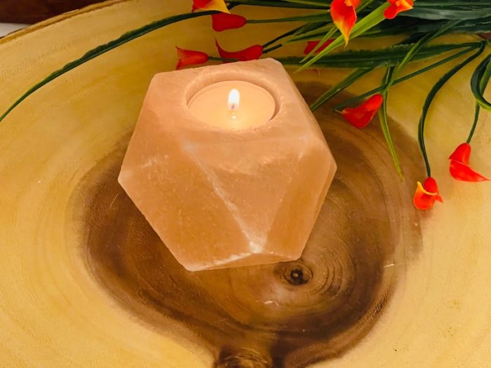 Himalayan Pink Salt Diamond Shape Tealight Candle Holder | Authentic & Handmade | Home Decor | Soothing and Calming Effects | 4" Width