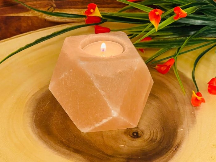 Himalayan Pink Salt Diamond Shape Tealight Candle Holder | Authentic & Handmade | Home Decor | Soothing and Calming Effects | 4" Width