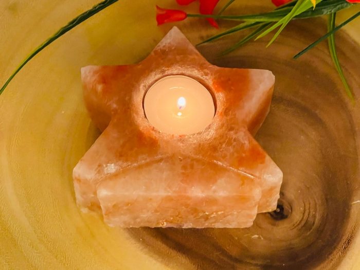 Himalayan Pink Salt Star Shape Tealight Candle Holder | Authentic | Beautiful Decor | Soothing & Calming Effects | 4" Width