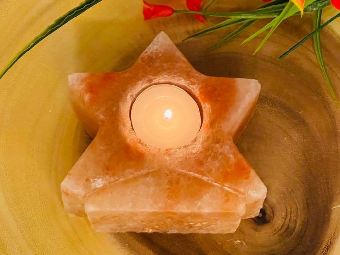 Himalayan Pink Salt Star Shape Tealight Candle Holder | Authentic | Beautiful Decor | Soothing & Calming Effects | 4" Width