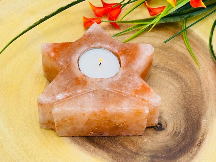 Himalayan Pink Salt Star Shape Tealight Candle Holder | Authentic | Beautiful Decor | Soothing & Calming Effects | 4" Width