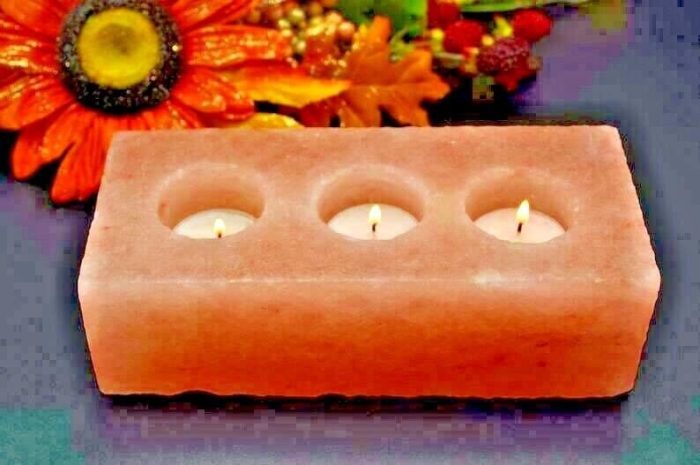 Himalayan Salt Tealight Candle Holder | 3 Votive Candle | Authentic | Home Decor | Soothing and Calming Effects | Pink Rock Salt Holder | 8"