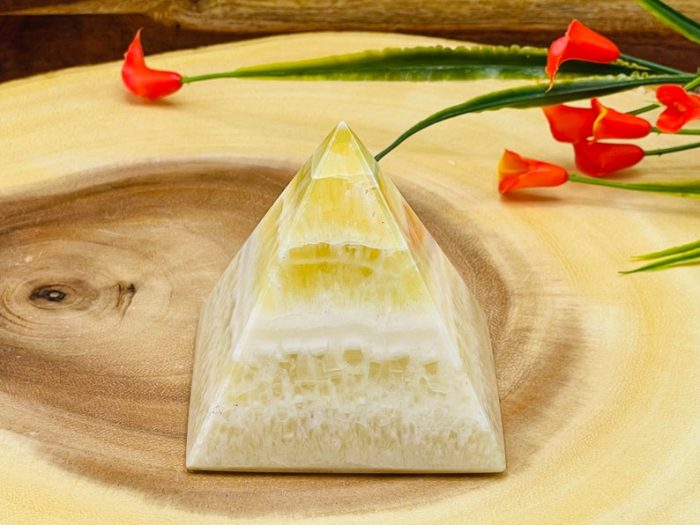 Pineapple Banded Calcite Pyramid | Lemon Calcite Pyramid | Handmade Crystal | Healing Pyramid | Metaphysical Pyramid | Meditation | 3" Inch