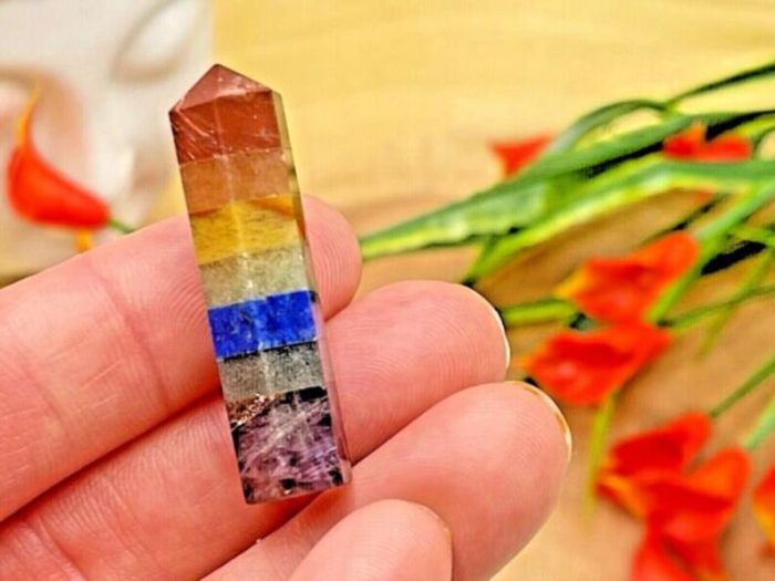 7 Chakra Bonded Pointer | 7 Chakra Pointer wand | 7 Chakra Terminated Point | Crystal Point | Healing Crystal Tower | Metaphysical 1.5 Inch