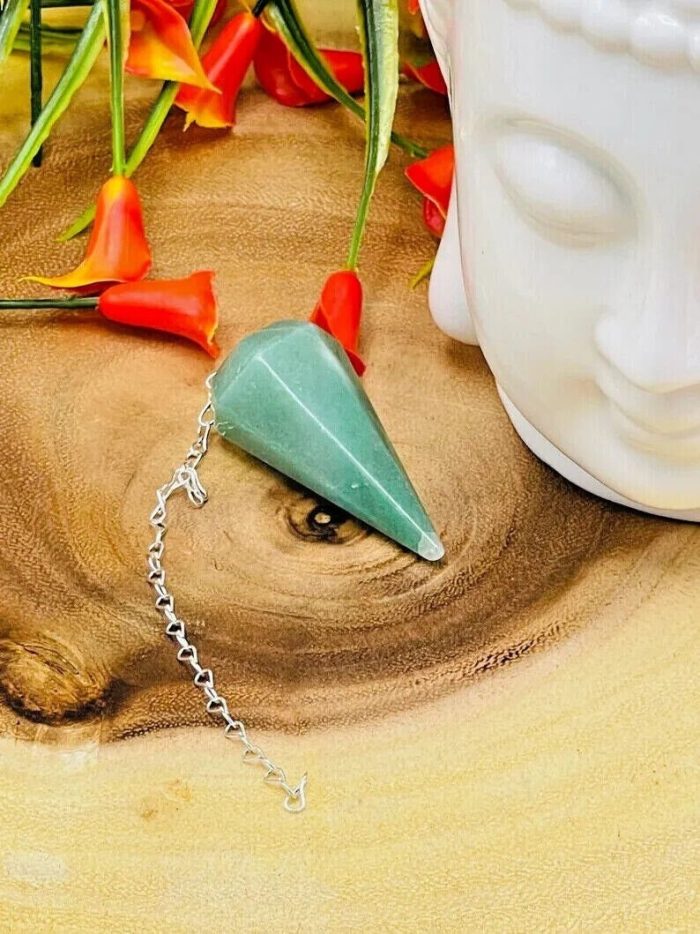 Green Aventurine Crystal Pendulum With Silver Plated Chain | Green Aventurine Point Pendulum | Healing Dowsing Energy Balancing | Faceted