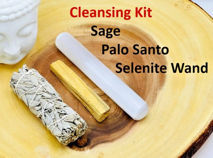 Smudge kit | Set of One Sage, Palo Santo and Selenite Healing Wand | Healing Smudge Kit | Cleanse Your Home and Aura | Cleansing Kit