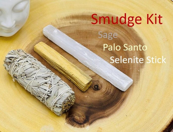 Smudge kit | Set of Sage, Palo Santo and Selenite Healing Stick | Healing Smudge Kit | Cleanse Your Home and Aura | Cleansing Kit