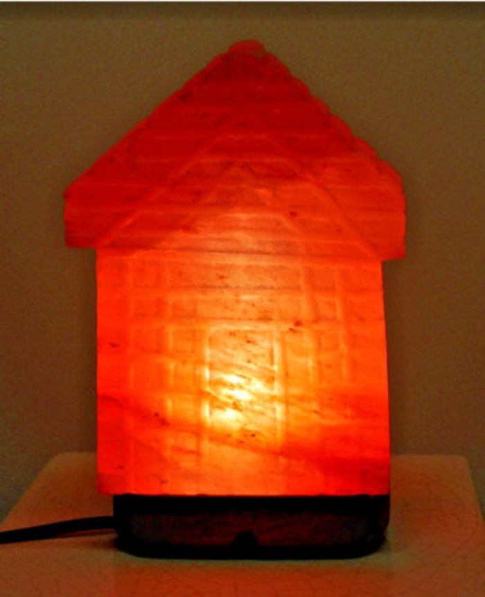 Natural Himalayan Pink Salt House Shape Lamp, Authentic, Dimmer Switch, Wood Base, Night Light, Home Decor, 8" Height