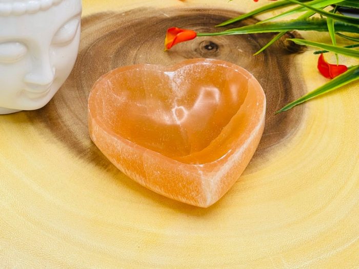 Orange Selenite Heart Shape Charging Bowl | Selenite Charging Station | Chakra Activator | Crystal Cleansing Bowl | Reiki | 10 cm (4 inch)