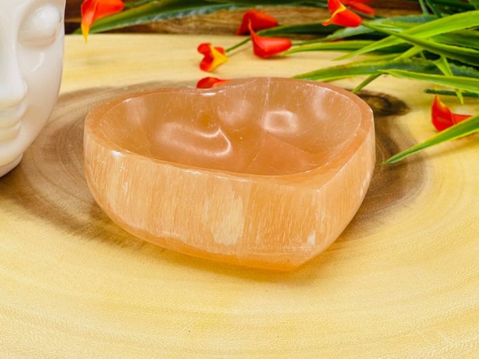 Orange Selenite Heart Shape Charging Bowl | Selenite Charging Station | Chakra Activator | Crystal Cleansing Bowl | Reiki | 10 cm (4 inch)