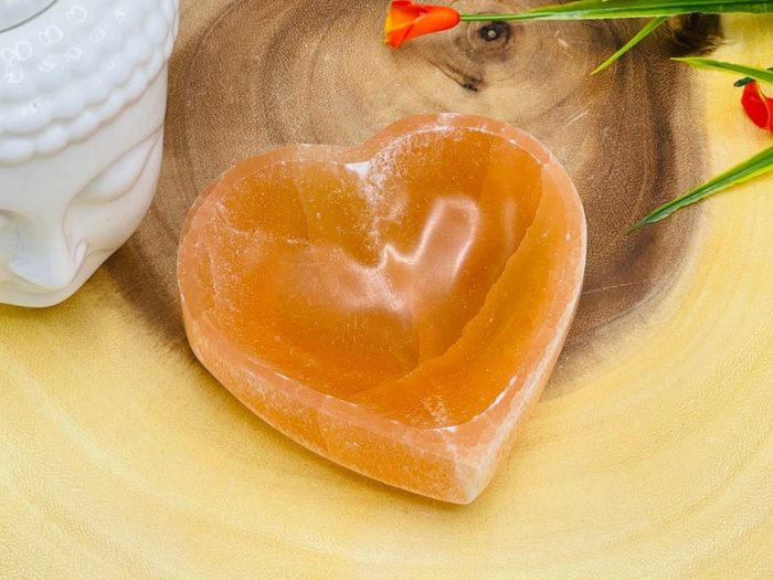 Orange Selenite Heart Shape Charging Bowl | Selenite Charging Station | Chakra Activator | Crystal Cleansing Bowl | Reiki | 10 cm (4 inch)