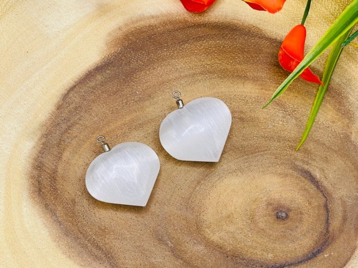 Selenite Heart Shape Pendant | Selenite Crystal Heart Jewelry | Polished Selenite Crystal | Handmade | Chakra Reiki Crystal Jewelry Pendant