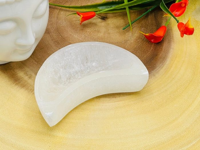 4" Selenite Crescent Moon Shape Charging Bowl | Selenite Charging Station | Chakra Activator | Crystal Cleansing | Powerful Healer | (10 cm)