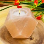 Himalayan Pink Salt Diamond Shape Tealight Candle Holder | Authentic & Handmade | Home Decor | Soothing and Calming Effects | 4" Width
