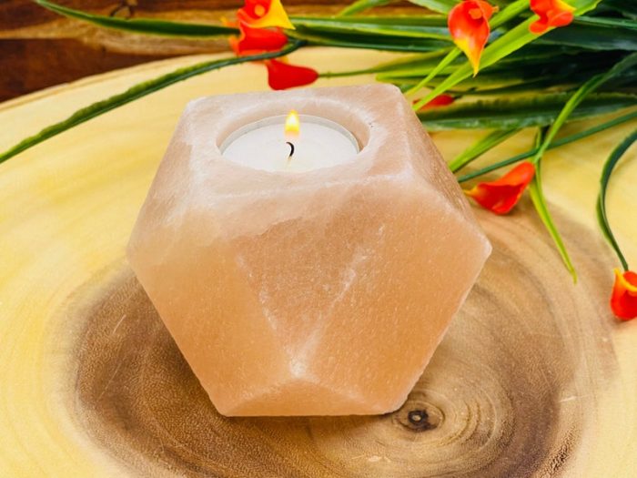 Himalayan Pink Salt Diamond Shape Tealight Candle Holder | Authentic & Handmade | Home Decor | Soothing and Calming Effects | 4" Width