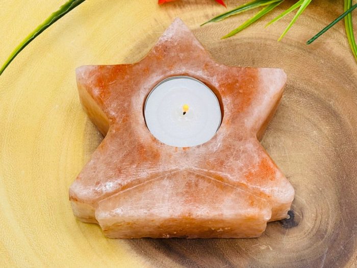 Himalayan Pink Salt Star Shape Tealight Candle Holder | Authentic | Beautiful Decor | Soothing & Calming Effects | 4" Width