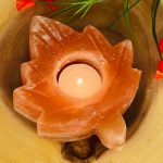 Himalayan Pink Salt Leaf Shape Tealight Candle Holder | Authentic | Beautiful Decor | Soothing & Calming Effects | 5" Width