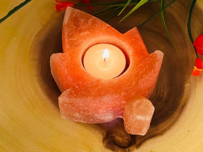 Himalayan Pink Salt Maple Leaf Shape Tealight Candle Holder | Beautiful Decor | Soothing & Calming Effects | 5 x 4 inch