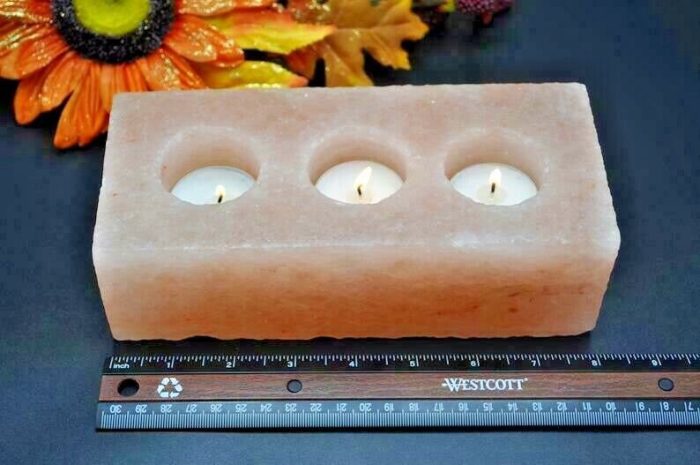 Himalayan Salt Tealight Candle Holder | 3 Votive Candle | Authentic | Home Decor | Soothing and Calming Effects | Pink Rock Salt Holder | 8"