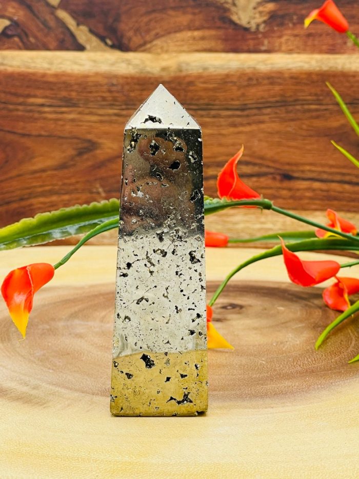 Pyrite Obelisk, Fools Gold, Pyrite Pointer, Healing Crystal Tower, Powerful Protection Stone, Mental Stability, Strength & Stamina, 4 inch