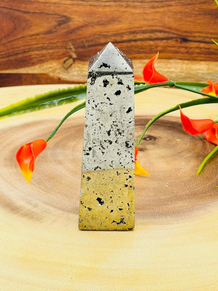 Pyrite Obelisk, Fools Gold, Pyrite Pointer, Healing Crystal Tower, Powerful Protection Stone, Mental Stability, Strength & Stamina, 4 inch