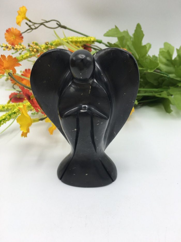 Shungite Angel | Heart Chakra | Crystal Figurine | Standing Statuette | Angelic Reiki | Metaphysical | Realistic Detailed | EMF Protection