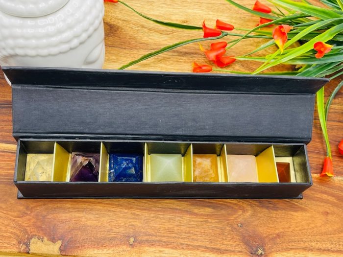 7 Chakra Pyramid Set with Beautiful Box | Healing Crystals Kit | Polished Chakra Stones | Chakra Healing Crystals | 7 Chakra Gift Set