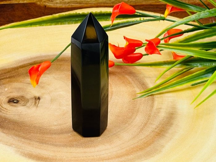 4" Black Obsidian Pointer | Black Obsidian Tower | Obsidian Crystal Point | Reiki Tool | Healing Crystal | Stress Reliever | Crystal Tower