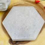 Metatron's Cube Etched Design Selenite Charging Station | Hexagon Charging Plate | Chakra Activator | Powerful Healer | 4 inch & 5 inch