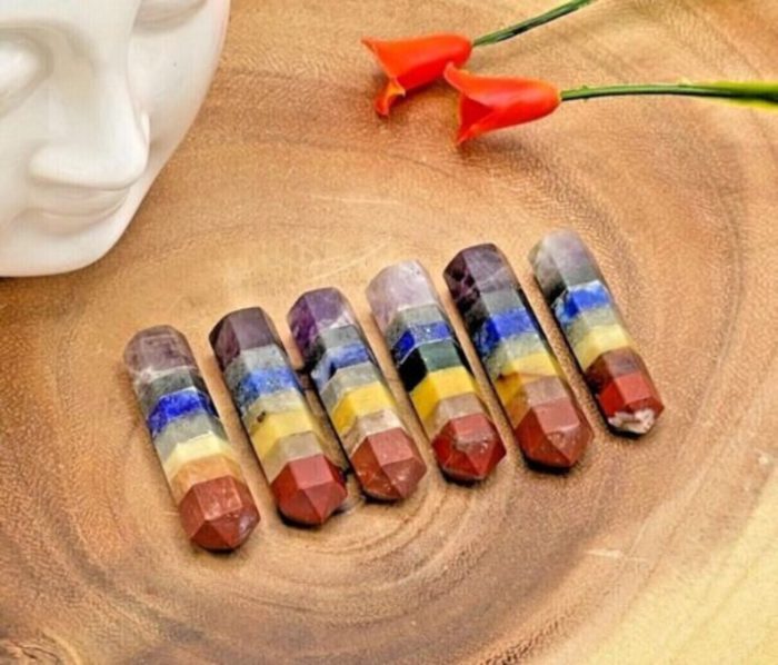 7 Chakra Bonded Pointer | 7 Chakra Pointer wand | 7 Chakra Terminated Point | Crystal Point | Healing Crystal Tower | Metaphysical 1.5 Inch