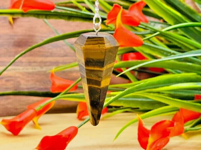 Tiger Eye Crystal Pendulum With Silver Plated Chain | Tiger Eye Point Pendulum | Healing Dowsing Energy Balancing | Faceted