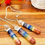 7 Chakra Bonded Pencil Pendulum With Silver Plated Chain | Polish Stone | Chakra Point Pendulum | Healing Dowsing Energy Balancing | Faceted