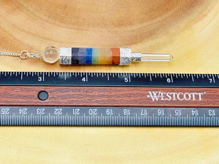 7 Chakra Bonded Pencil Pendulum with Silver Plated Chain | Polish Stone | Chakra Point Pendulum | Healing Dowsing Energy Balancing | Faceted