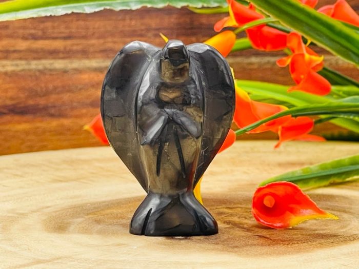 Shungite Angel | Heart Chakra | Crystal Figurine | Standing Statuette | Angelic Reiki | Metaphysical | Realistic Detail | EMF Protection